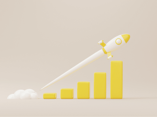 Image of a yellow rocket sailing over yellow bar graph. This image is being used for a pressrelease.com blog about a company launch press release.