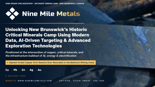Nine Mile Metals DDH WD-26-11 Intersects 2 High Grade VMS Zones Over 27.6M Including 3.08% CU-EQ Over 10.70M, 3.27% CU-EQ Over 9.30M and 4.30% CU-EQ Over 5.0M