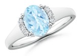 Oval Aquamarine with Round Diamond Collar Solitaire Ring