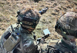 Photo by: Cubic training team. (2024). Officer Cadet from the Royal Military Academy Sandhurst using Cubic TES Equipment on Exercise Dynamic Victory. 