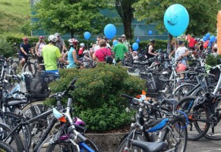 Bright blue balloons