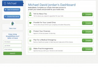 SimplyWilled.com dashboard
