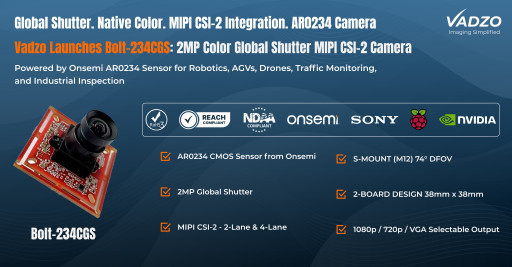 Vadzo Imaging Introduces Bolt-234CGS: 2MP Color Global Shutter MIPI CSI-2 Camera Based on Onsemi AR0234
