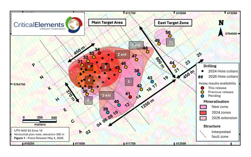 Critical Elements' 10,000-Metre Drill Program at Rose West Continues to Deliver Positive Results