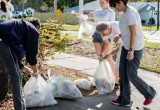 Volunteers picked up trash in the neighborhood.