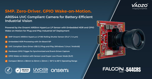 AR0544 UVC Compliant Camera Integration Explained: Vadzo Imaging’s Falcon-544CRS Combines Zero-Driver Deployment with GPIO Wake-on-Motion for Battery-Efficient Industrial Vision