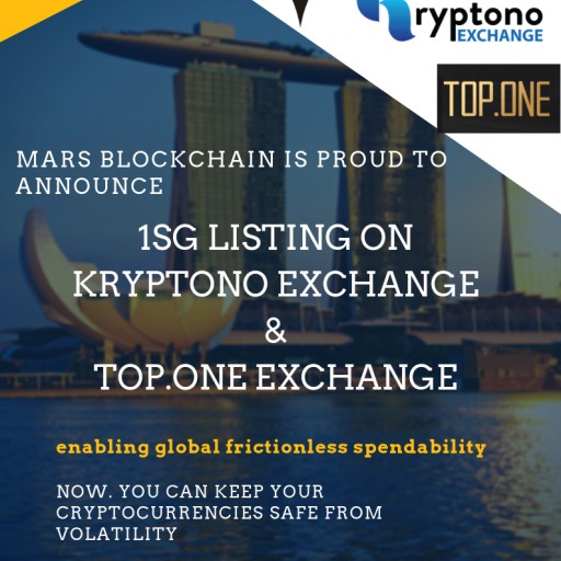 1SG Launches on Kryptono Exchange and Top.one Exchange