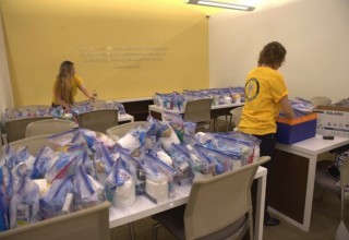 Hundreds of comfort kits ready to be shipped to Houston