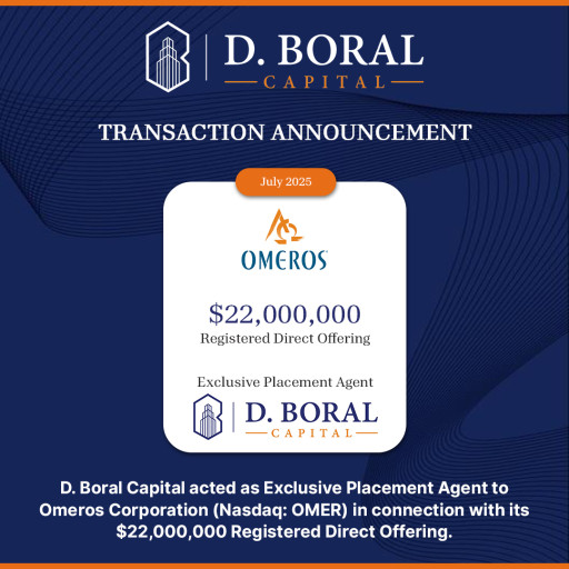 D. Boral Capital Acted as Exclusive Placement Agent to Omeros Corporation (Nasdaq: OMER) in Connection with its $22,000,000 Registered Direct Offering
