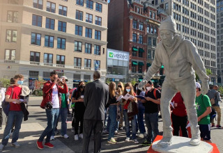 Wesley Autrey being interviewed about the monument made after him