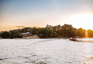 Bootleggers Lodge in a Summer Sunset on Lake Nokomis