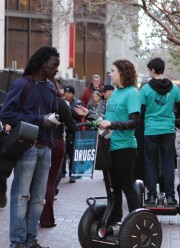 Drug-Free World volunteers roll through  San Francisco's Embarcadero with the  truth about drugs.