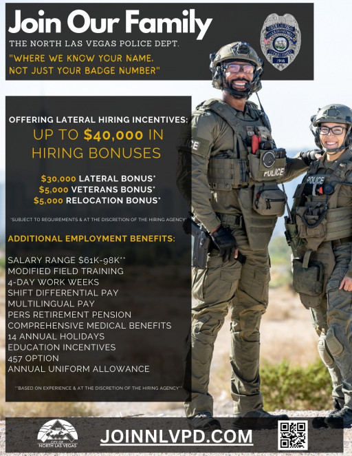 North Las Vegas Police Dept. Offers Up to $40,000 Bonus for Lateral Recruits