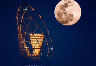 Supermoon over Torch Tower in Doha