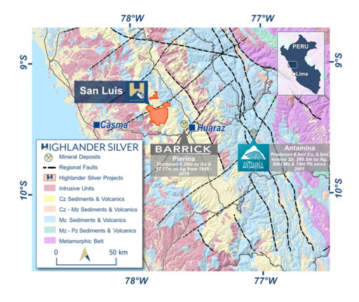 Highlander Silver Announces Acquisition of the Bonanza Grade San Luis Epithermal Gold-Silver Project in Peru, With Historical Measured & Indicated Resources of 348,000 Ounces Grading 22.4 g/t Gold, and 9,003,300 Ounces Grading 578 g/t Silver