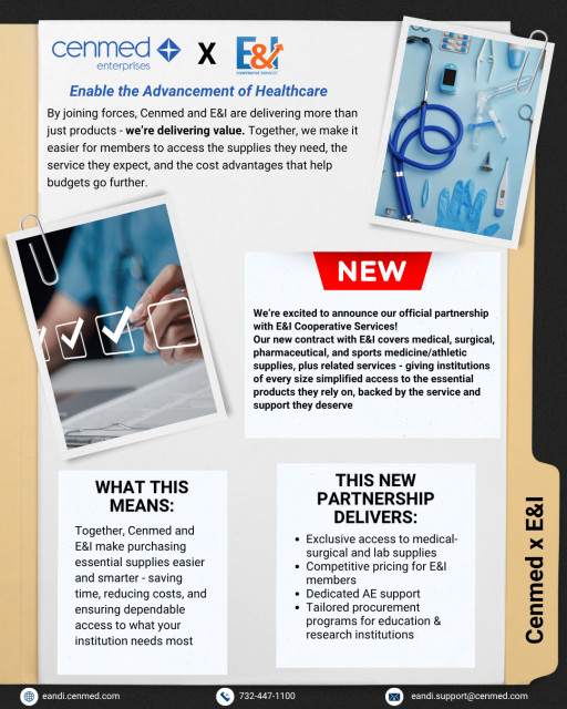 E&I Cooperative Services Awards Cenmed Enterprises Contract for Medical, Laboratory, and Sports Medicine Products