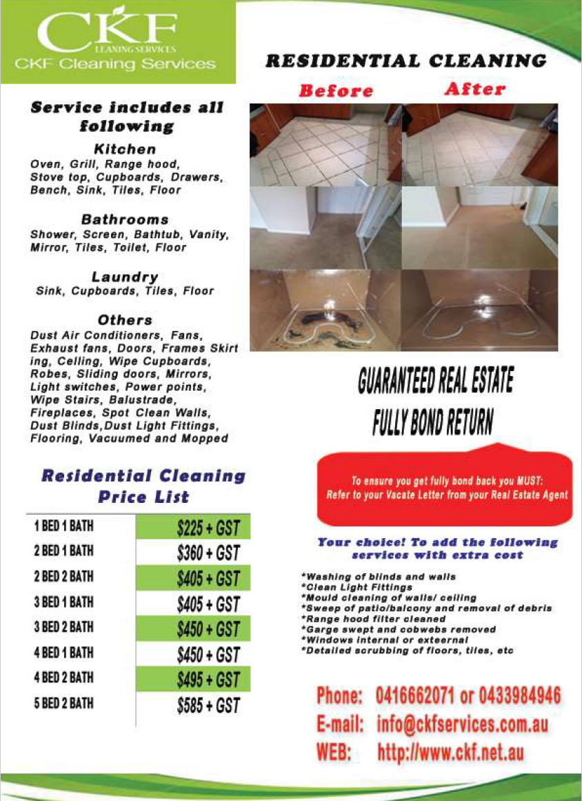 CKF Cleaning Services Perth Offers Hourly Vacate Clean in Perth