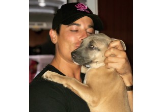 Dr. John Sessa with a dog rescued from Hurricane Harvey