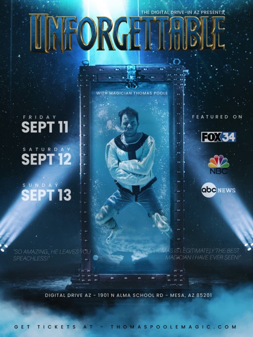 'UNFORGETTABLE': Magician Thomas Poole Set to Unveil Harry Houdini-Inspired Underwater Escape at Mesa's Digital Drive-in on Sept. 11-13