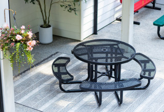 Metal Table with Bench Outdoor Backyard