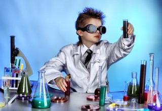 Mad Scientist Looking at Mystery Substance