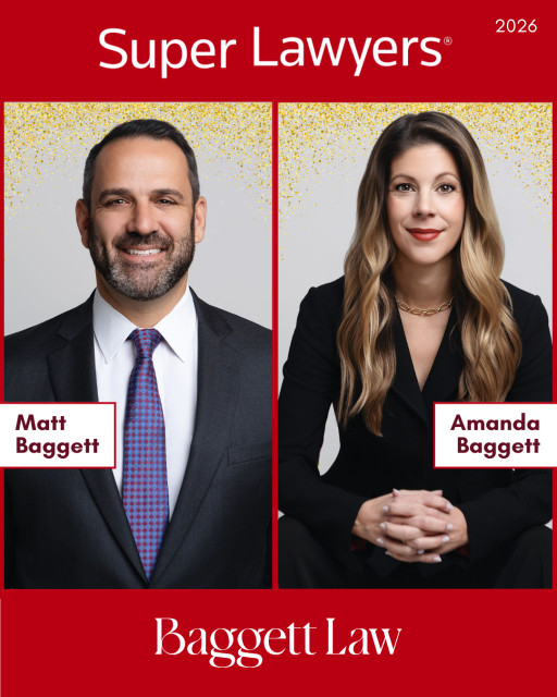 Baggett Law Personal Injury Lawyers Announces Matt and Amanda Baggett's 17th Consecutive Super Lawyers Recognition