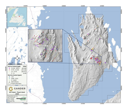 Gander Gold Intersects Near Surface Gold Mineralization at Thwart Island - BLT Project