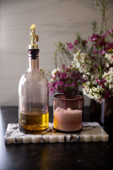 handblown custom glass pour bottle