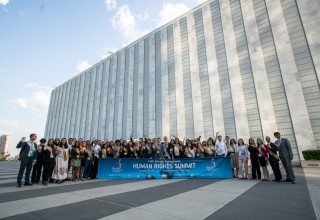 Youth delegates representing 42 nations at the United Nations for the 14th Annual Human Rights Youth Summit of Youth for Human Rights International