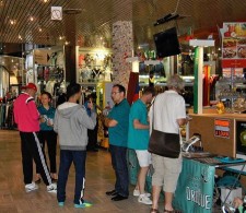 Volunteers from the Brussels chapter of the Churches of Scientology for Europe at drug prevention information stand at Agora Gallery in Brussels