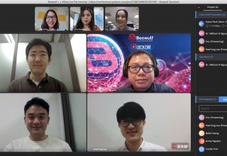 Beowulf and KStarLive conduct an online MOU signing ceremony using QUICKOM. 