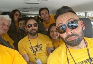 Selfie of Scientology Volunteer Ministers en route to Rockport, Texas.