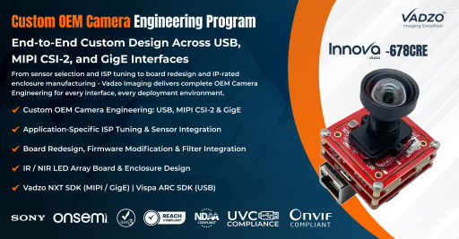 Vadzo Imaging Launches Custom OEM Camera Engineering Program: End-to-End Custom Design Across USB, MIPI CSI-2, and GigE Interfaces