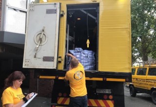 Unloading food and other supplies