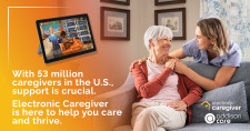 Happy Senior Woman with Caregiver. Electronic Caregiver is here to help you thrive.