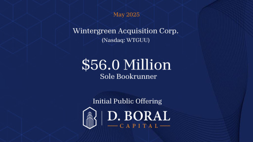 D. Boral Capital Acted as Sole Bookrunner to Wintergreen Acquisition Corp. (Nasdaq: WTGUU) in Connection with its $56.0 Million Initial Public Offering