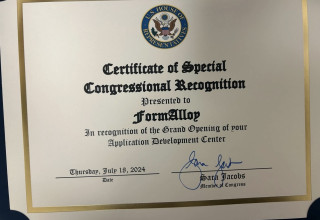 FormAlloy Certificate of Special Congressional Recognition