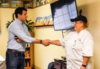 Hollingsworth visits with Director of Food Services Penny Koerner