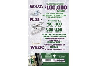 $100K Anniversary Giveaway flyer