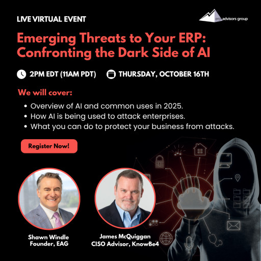 ERP Advisors Group Offers a Free Live Event Examining New Business Threats Presented by AI