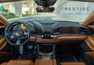 Ferrari Purosangue dashboard with Cuoio Naturale leather and carbon fiber interior