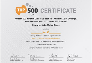 Descartes Labs 2021 TOP500 Certificate