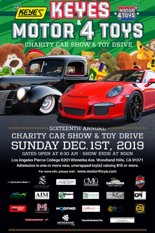 Motor4Toys, the World's Largest Charity Car Show and Toy Drive, Takes Place December 1, Presented by Keyes Cars and Porsche Woodland Hills