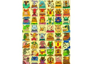 All of his images are on sticky notes! 