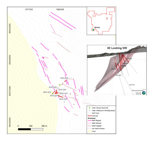 Highlander Silver Reports First Drill Results from Bonita Open Pit Target, Including High Grades over Broad Widths from Near Surface in Every Hole