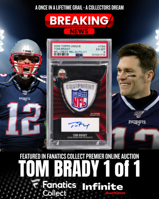 Tom Brady's 1-of-1 Game-Worn NFL Logo Patch Autograph Card Set to Breach Six Figures at Fanatics Collect Premier Auction Tonight